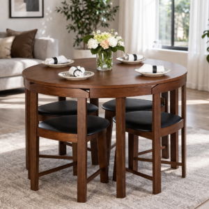 Brown and Black Dining Room Beech Wood with 5 pieces
