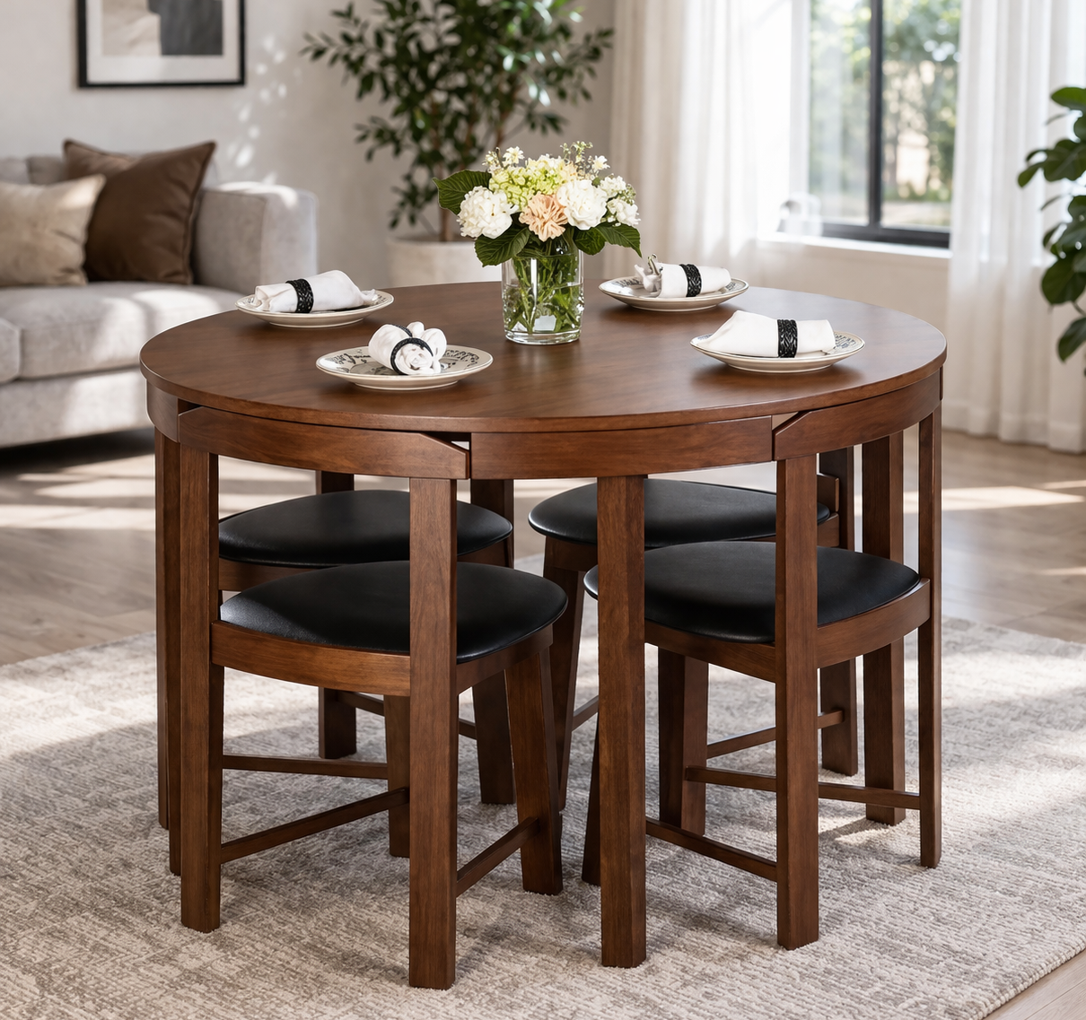 Brown and Black Dining Room Beech Wood with 5 pieces