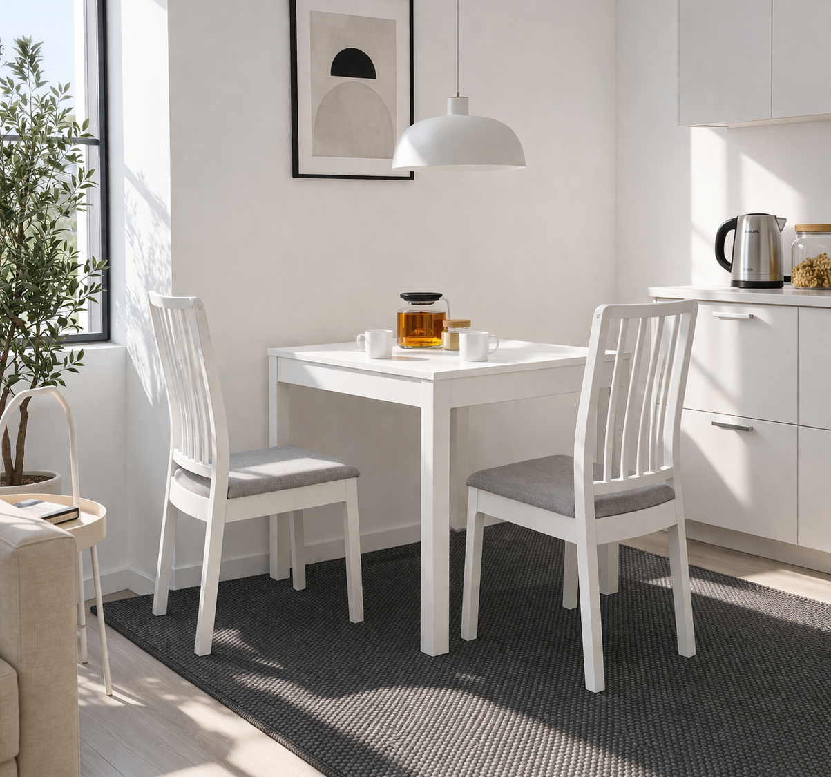 White Dining Room Beech Wood with 3 pieces