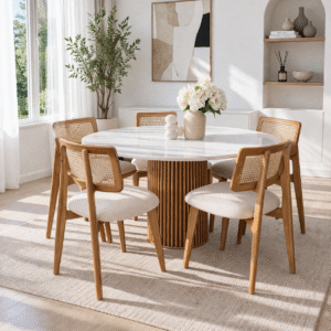 White and Beige Dining Room Beech Wood with 6 pieces