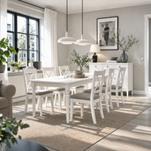 White Dining Room Beech Wood with 7 pieces