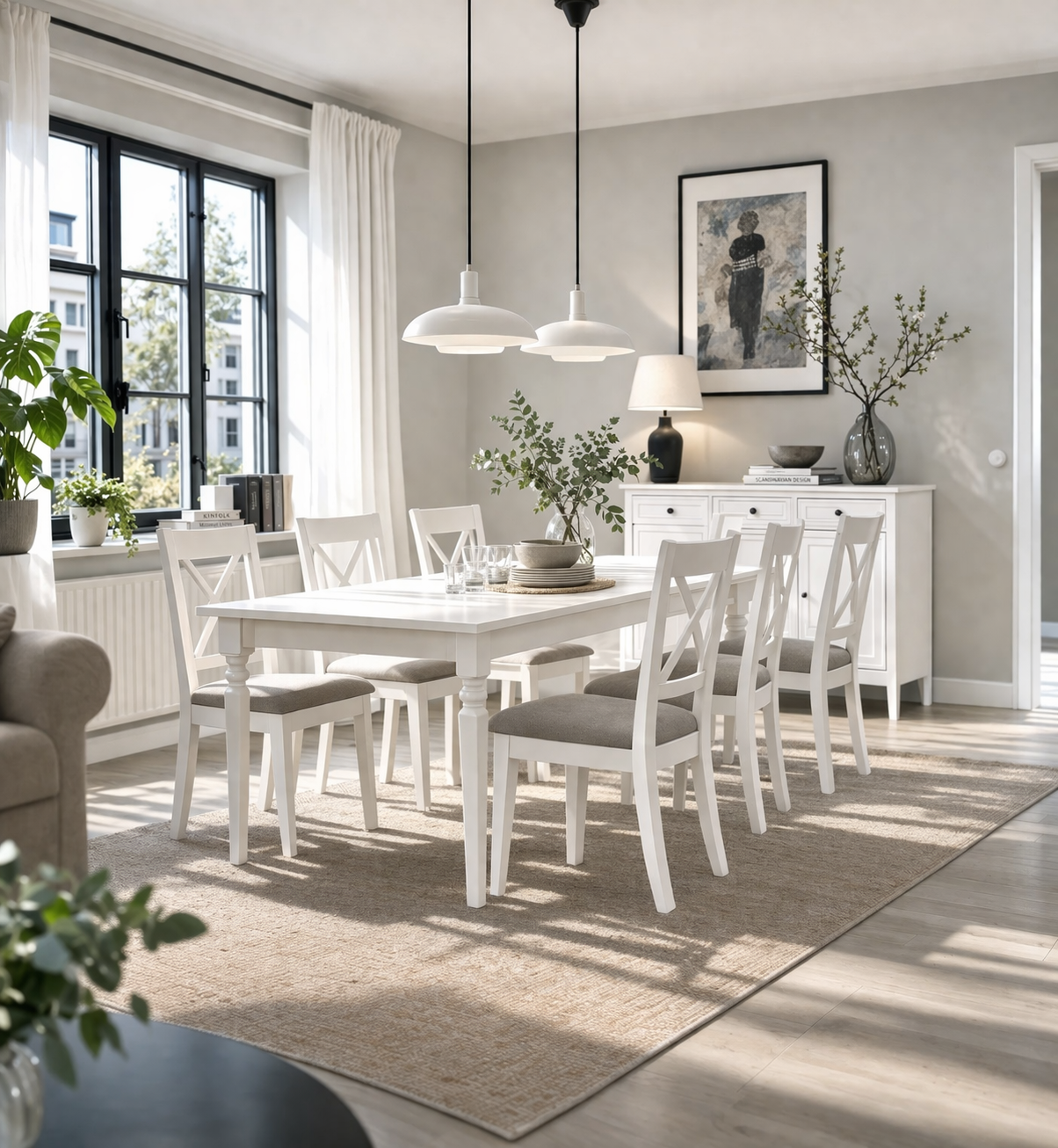White Dining Room Beech Wood with 7 pieces
