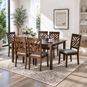 Brown Dining Room Beech Wood with 7 pieces