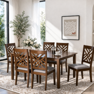 Brown Dining Room Beech Wood with 7 pieces