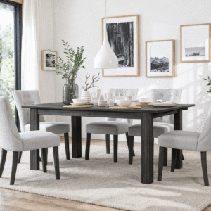 Black Dining Room Beech Wood and MDF wood with 7 pieces