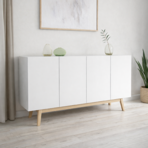 بوفيه خشب الكونتر بيج وأبيض