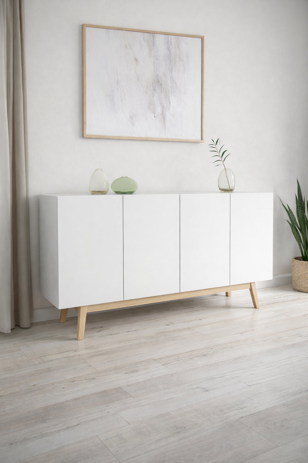 Counter Wood Buffet Beige and White