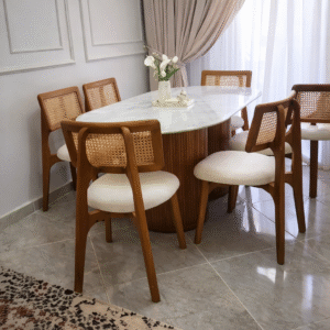 Beige Dining Room Beech Wood with 7 pieces