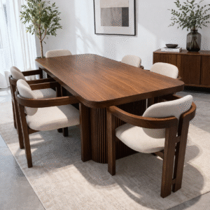 Brown  Dining Room Beech Wood with 7 pieces