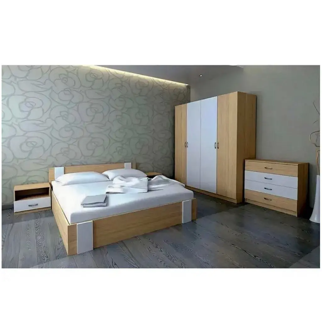 MDF Wood Bedroom Set 5 Pieces – Beige & White