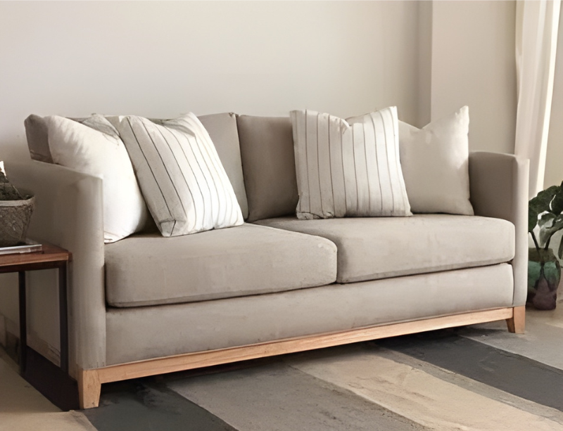 Beech Wood and linen fabric Sofa - Beige