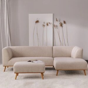 Beech wood corner sofa and pouf
