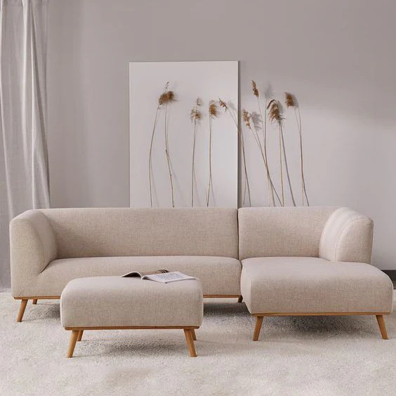 Beech wood corner sofa and pouf