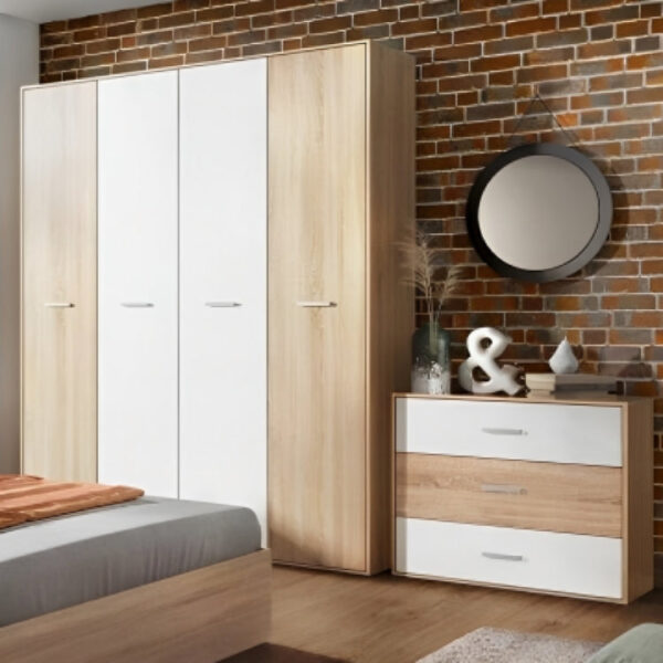 MDF Wood Bedroom Set 5 Pieces – Beige & White - Image 3