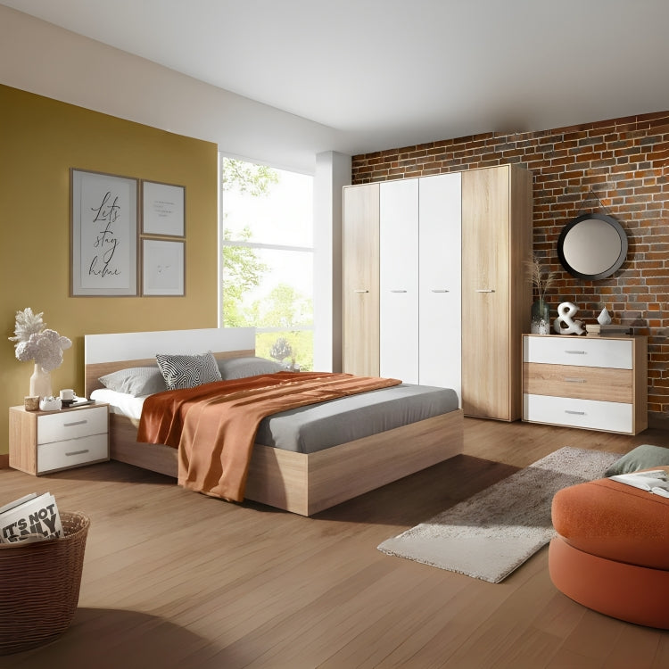 MDF Wood Bedroom Set 5 Pieces – Beige & White