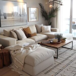 Beech wood corner sofa-Beige