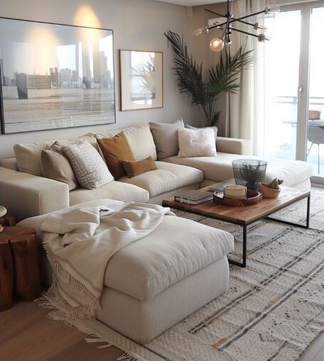 Beech wood corner sofa-Beige