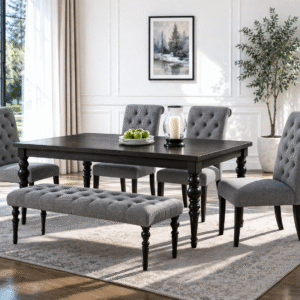Gray and Black  Dining Room Beech Wood with 5 pieces