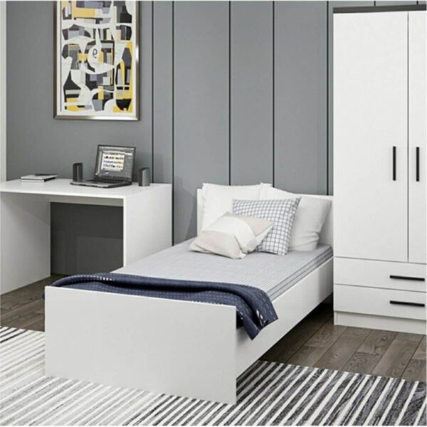 MDF Wood Kids Bedroom Set 3 Pieces - White - Image 2