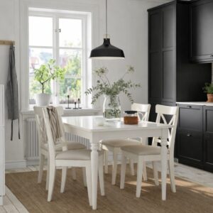 White Dining Room Beech Wood with 5 pieces
