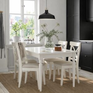 White Dining Room Beech Wood with 5 pieces