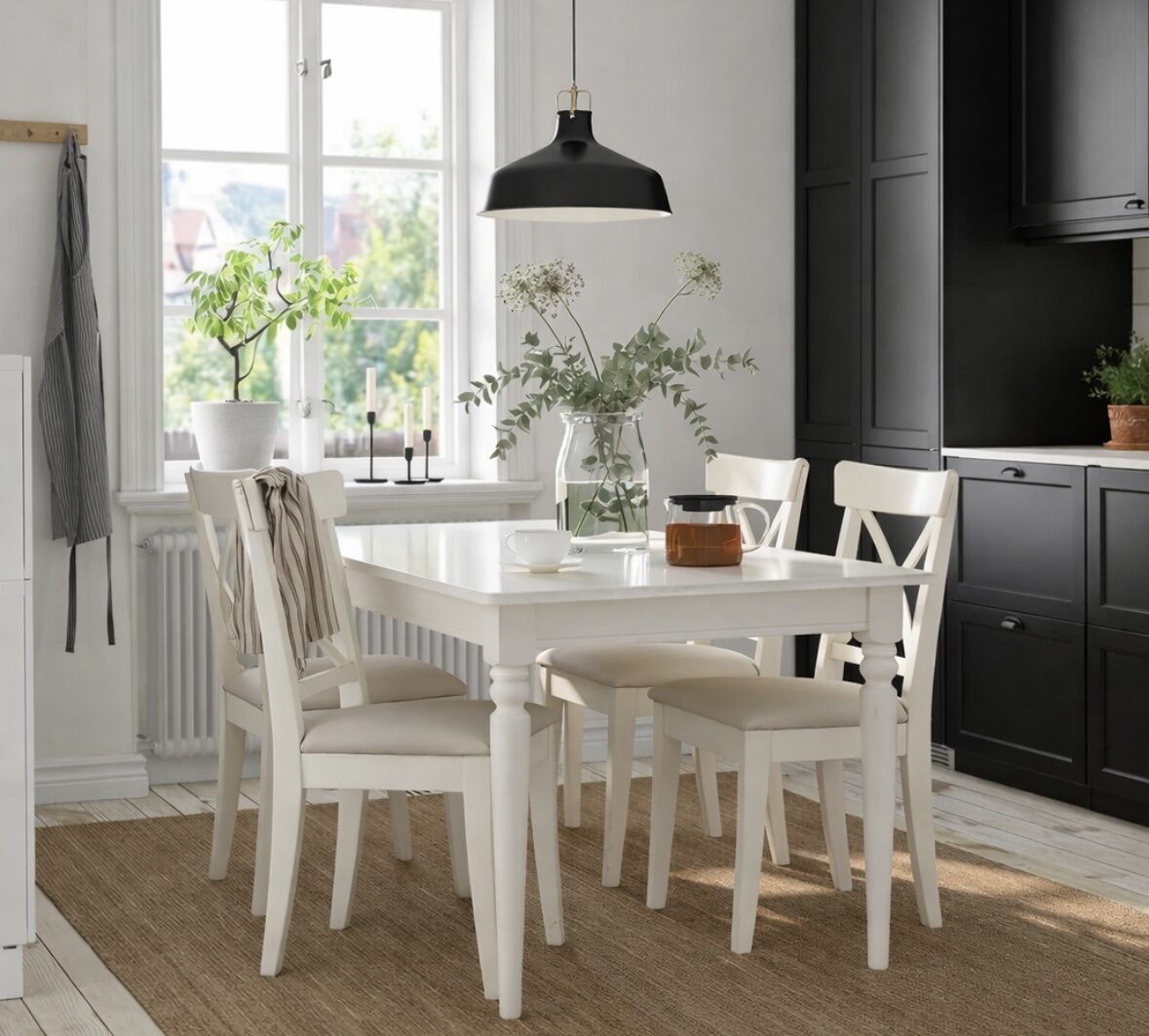 White Dining Room Beech Wood with 5 pieces