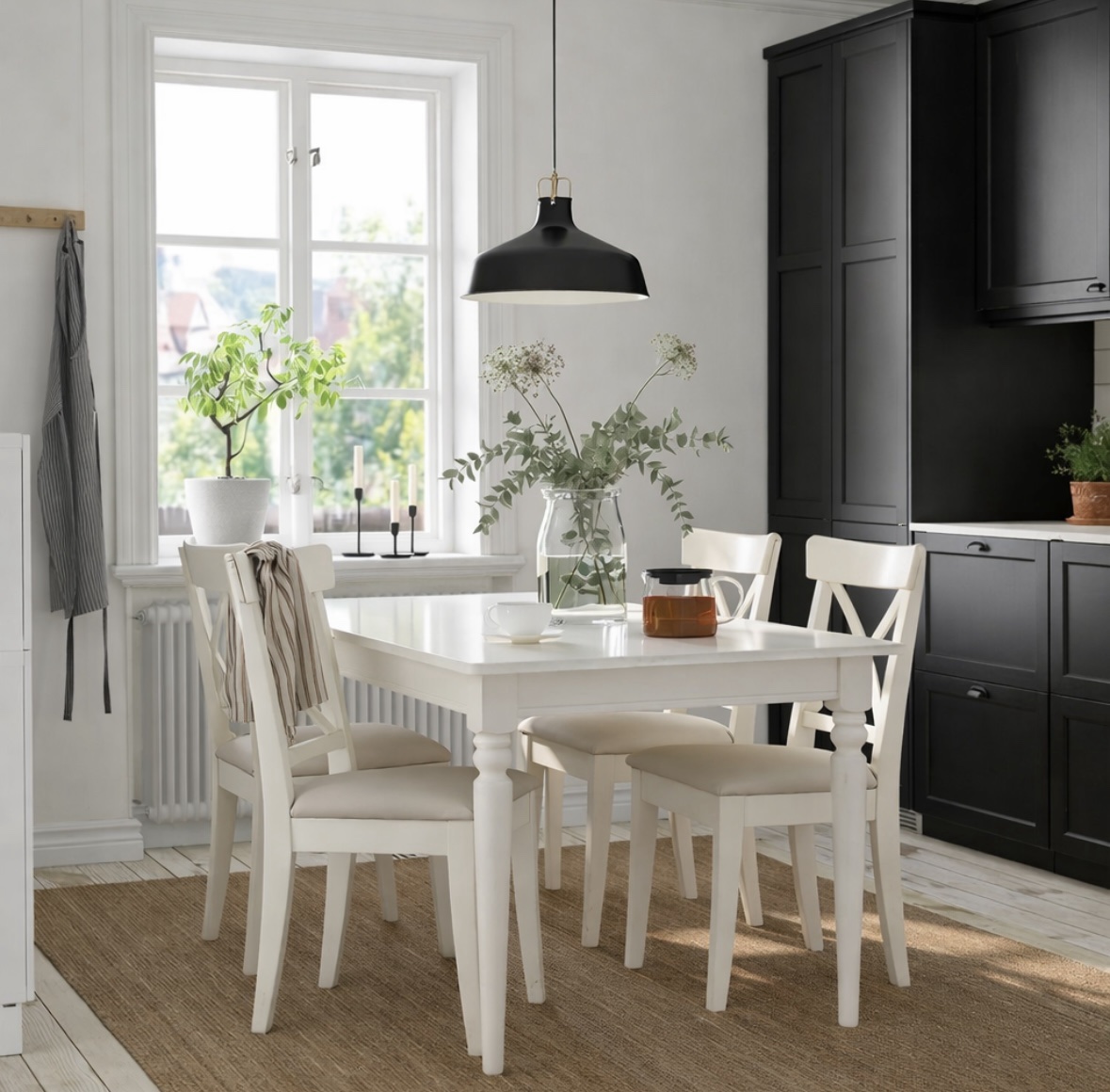 White Dining Room Beech Wood with 5 pieces