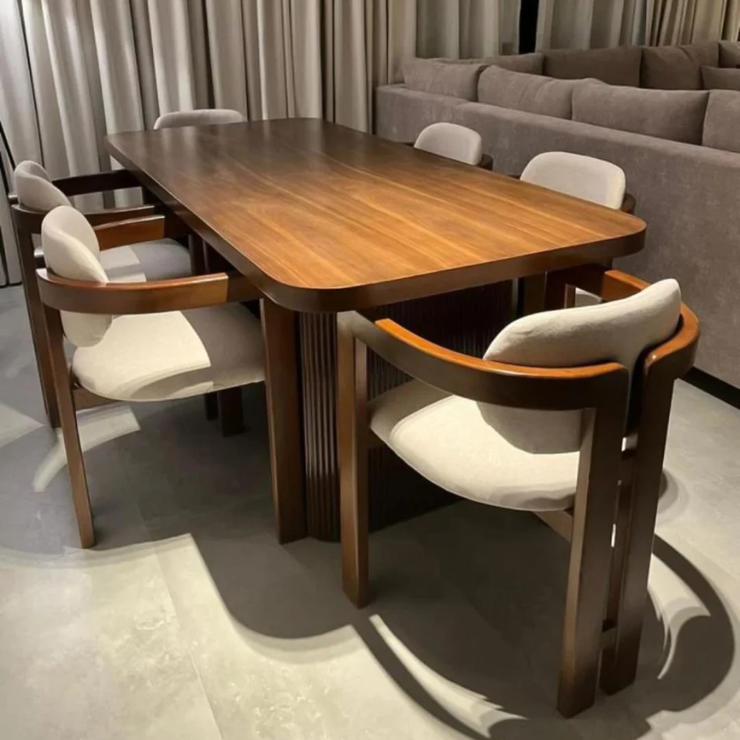 Brown Dining Room Beech Wood with 7 pieces