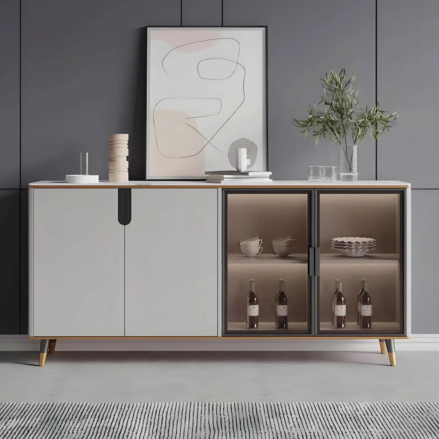 Counter Wood Buffet Beech legs - glass - Image 2