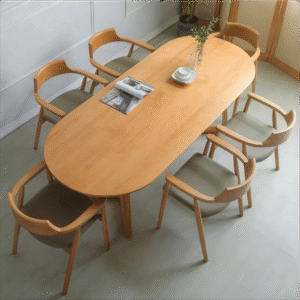 Beige Dining Room Beech Wood with 7 pieces