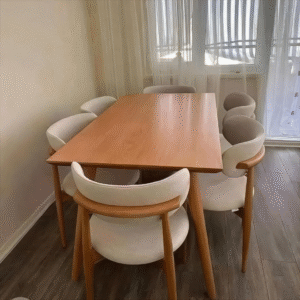 Beige Dining Room Beech Wood with 7 pieces