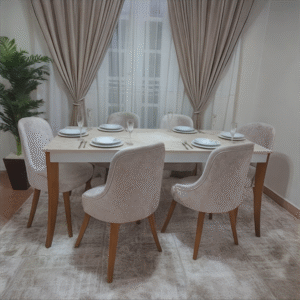 Beige Dining Table Beech Wood with 7 pieces