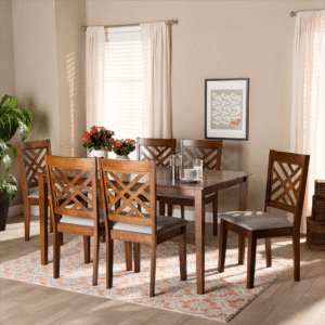 Brown Dining Room Beech Wood with 7 pieces