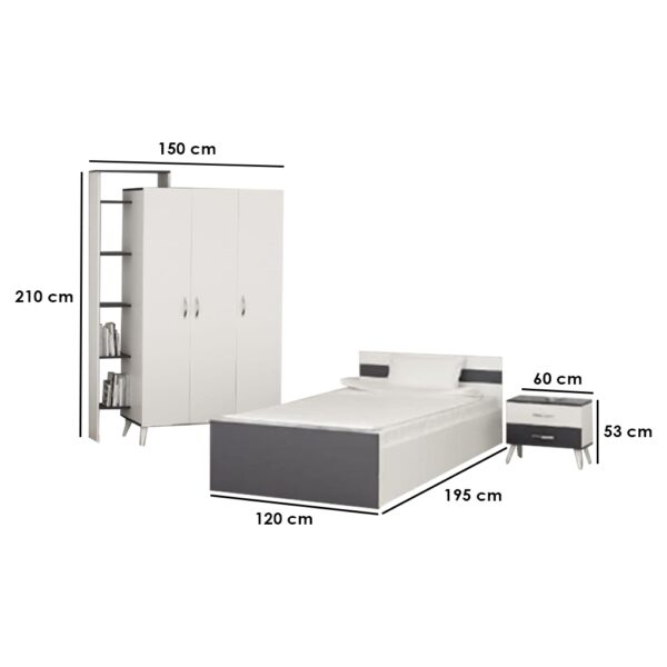 MDF Wood Kids Bedroom 3 Pieces - White and Grey - Image 3