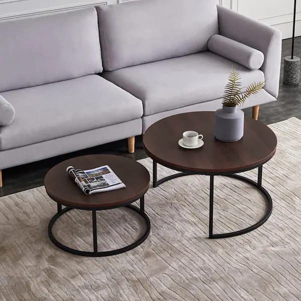 MDF and Iron Center Tables set 2 Pieces - Black and Brown - Image 2