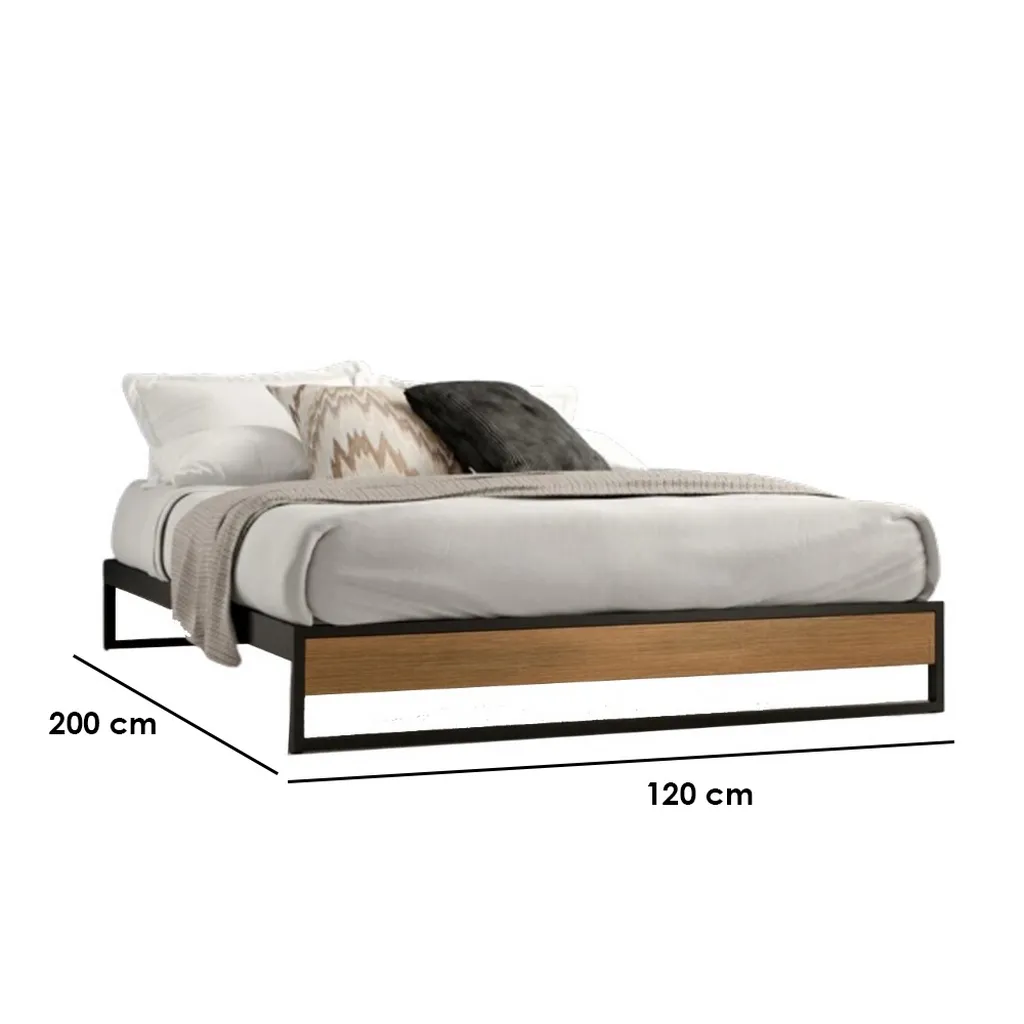 Steel Single Bed 120×200 cm – Black and Brown - Image 2