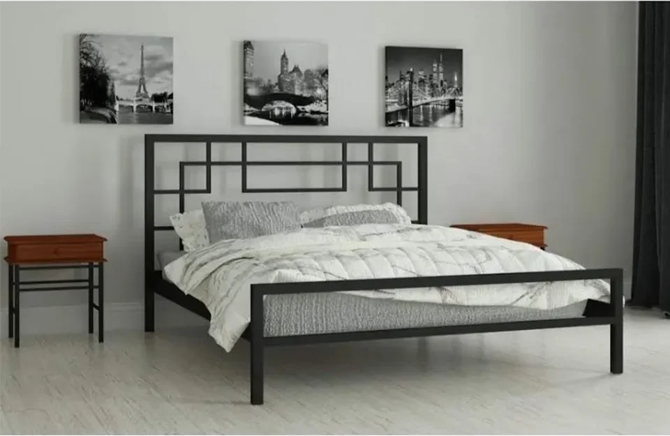 Steel Single Bed 150×200 cm - Black
