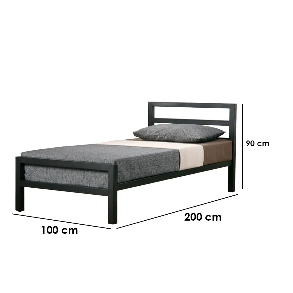 Steel Single Bed 100×200 cm - Black - Image 2
