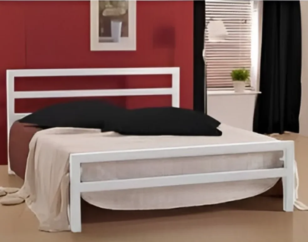 Steel Single Bed 150×200 cm - White