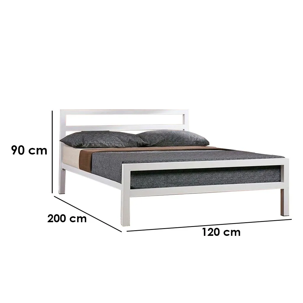 Steel Single Bed 120×200 cm - White - Image 3
