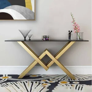 Black Wood and Steel Console Gold