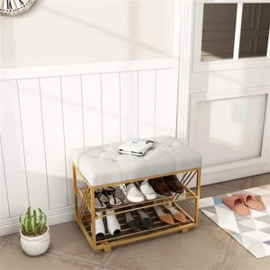Steel Shoe Rack Velvet - gray and gold