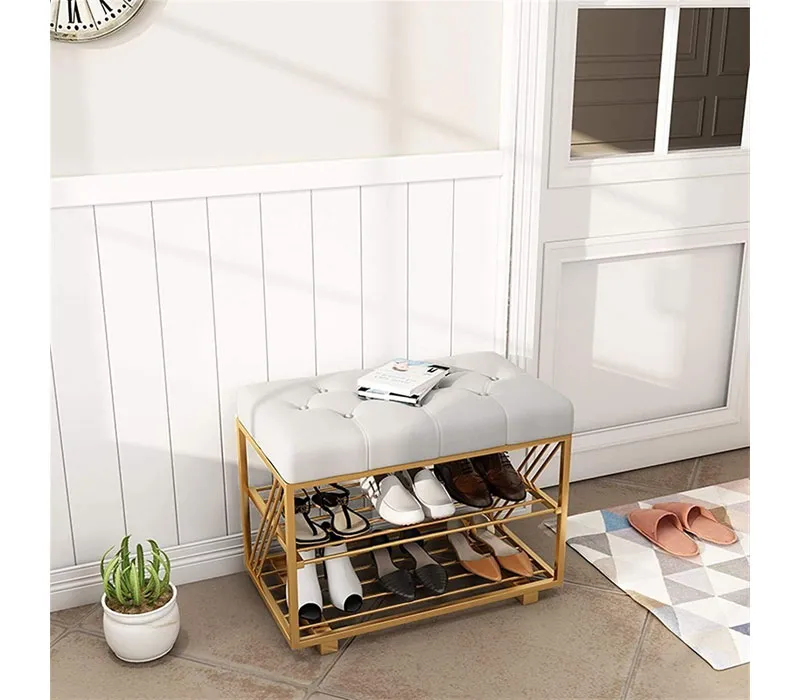 Steel Shoe Rack Velvet - gray and gold