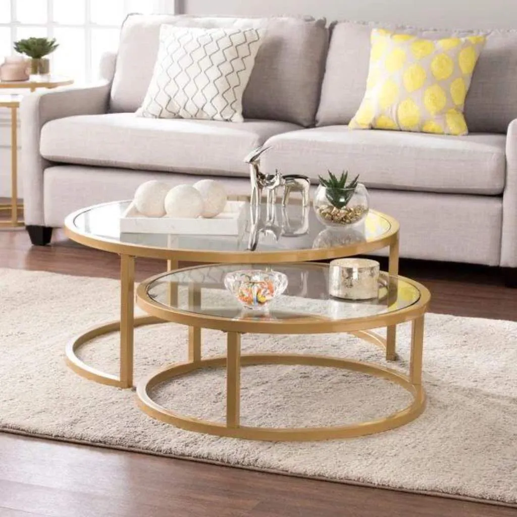 Center Table Set – 2 Pieces With Glass surface