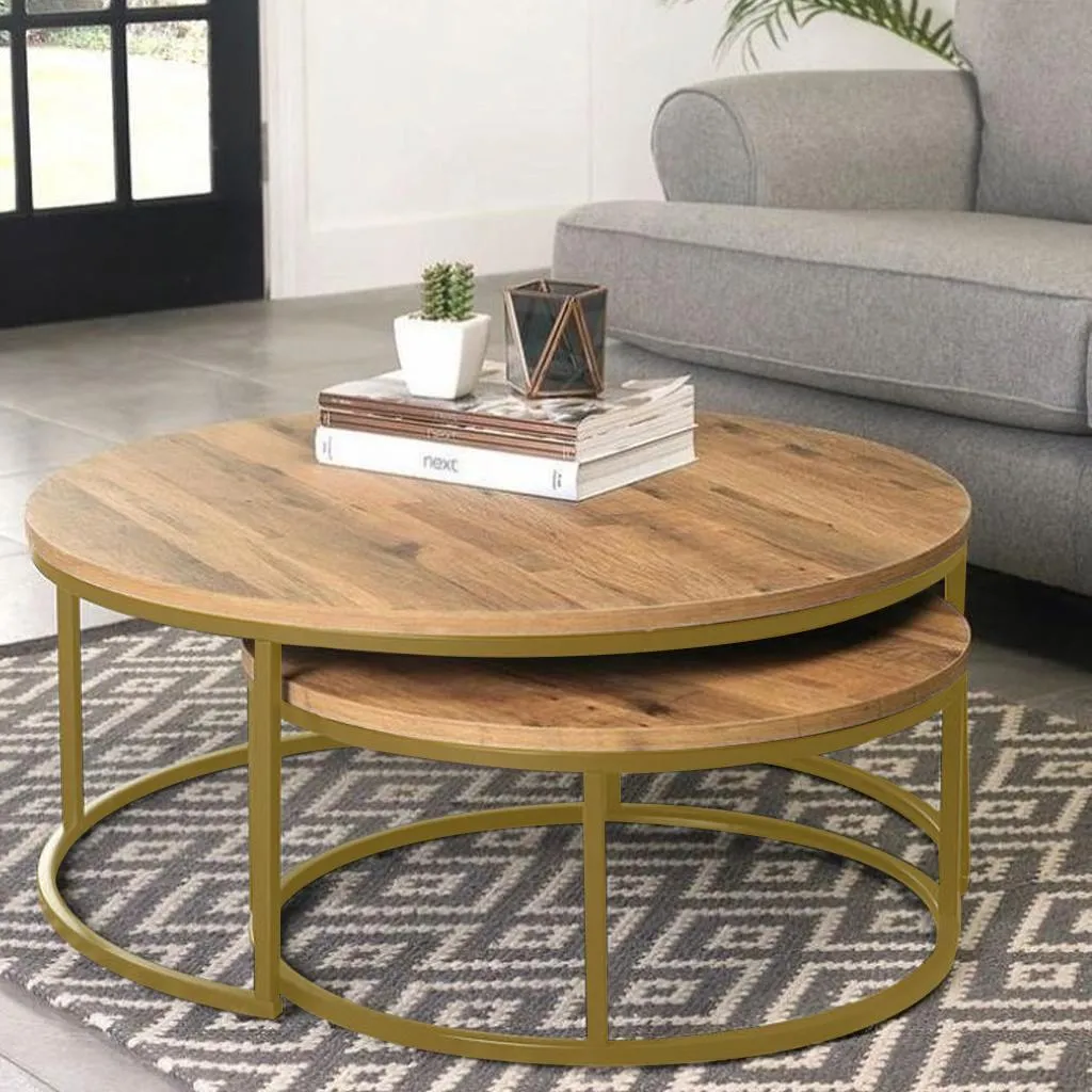 MDF and Iron Center Tables set 2 Pieces - Black and Brown - Image 2