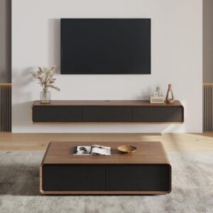 Hanging TV table and middle table - MDF - Brown and Black
