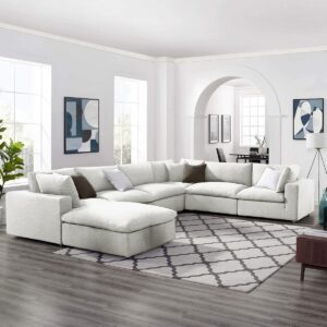 Natural Wood L-Shape Sofa - Off-White
