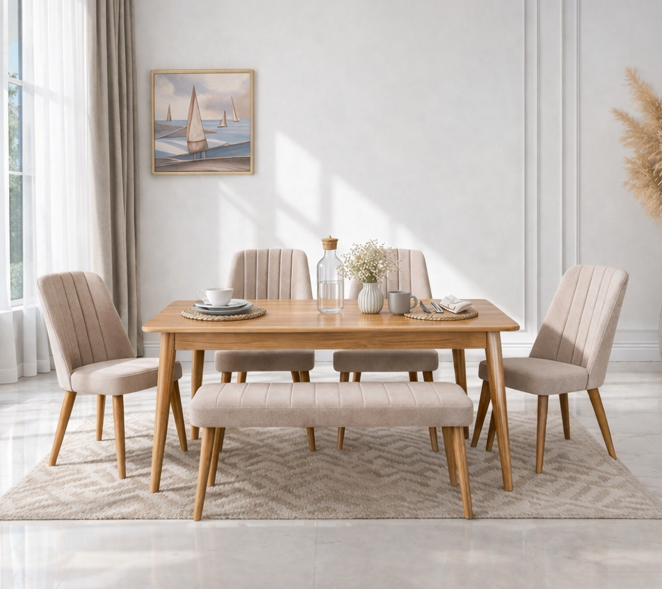 White Dining Room Beech Wood with 6 pieces