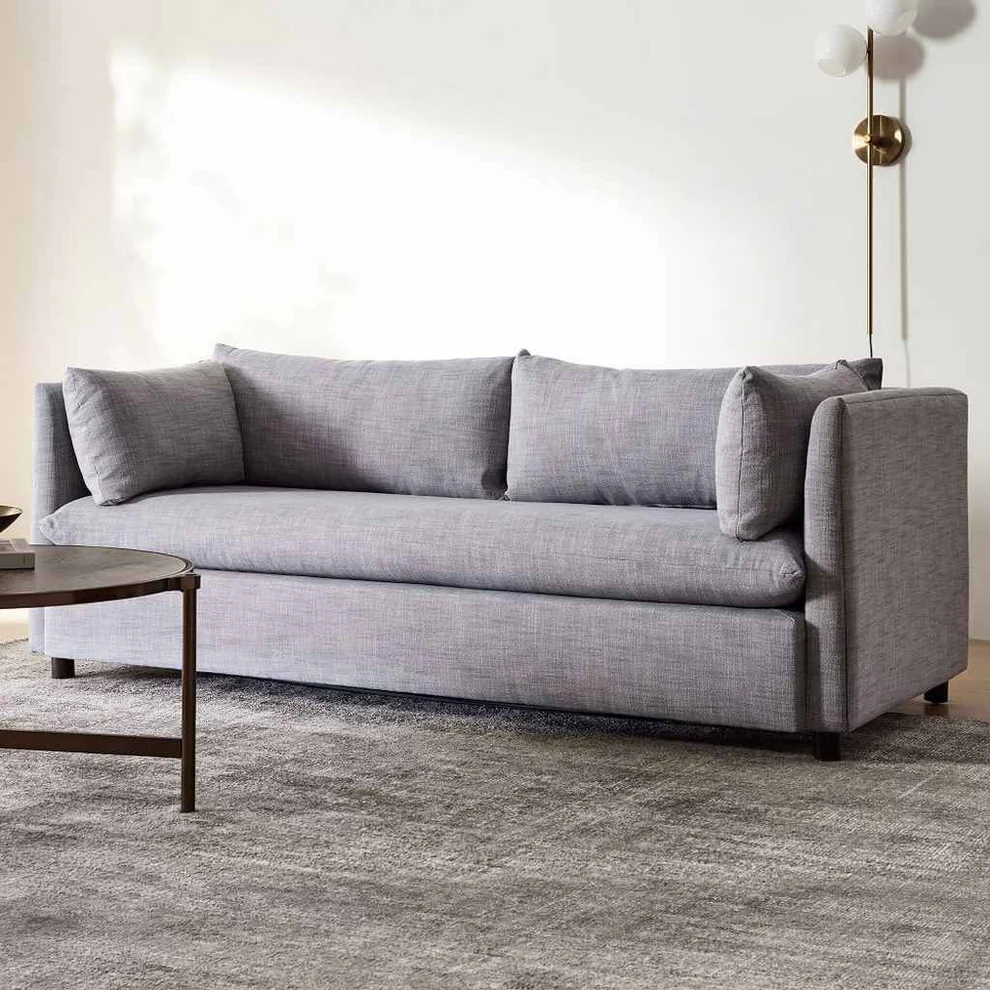 Beech Wood and linen or velvet Sofa – Grey