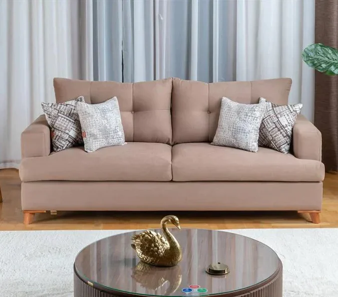 Beech Wood and linen fabric Sofa – Beige